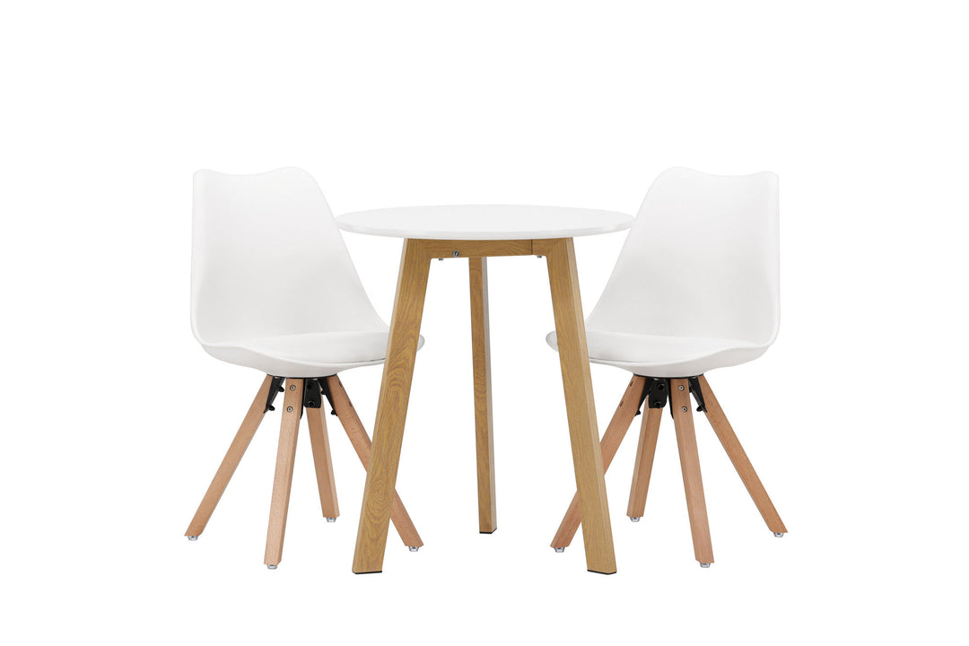Venture Home Leonora Dining Table φ65 - Oaklook / White MDF +Zeno Dining Chair - Nature woodlook / White PP _2