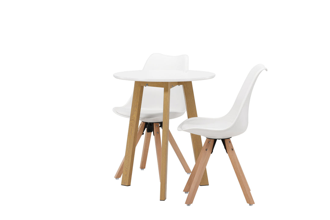 Venture Home Leonora Dining Table φ65 - Oaklook / White MDF +Zeno Dining Chair - Nature woodlook / White PP _2