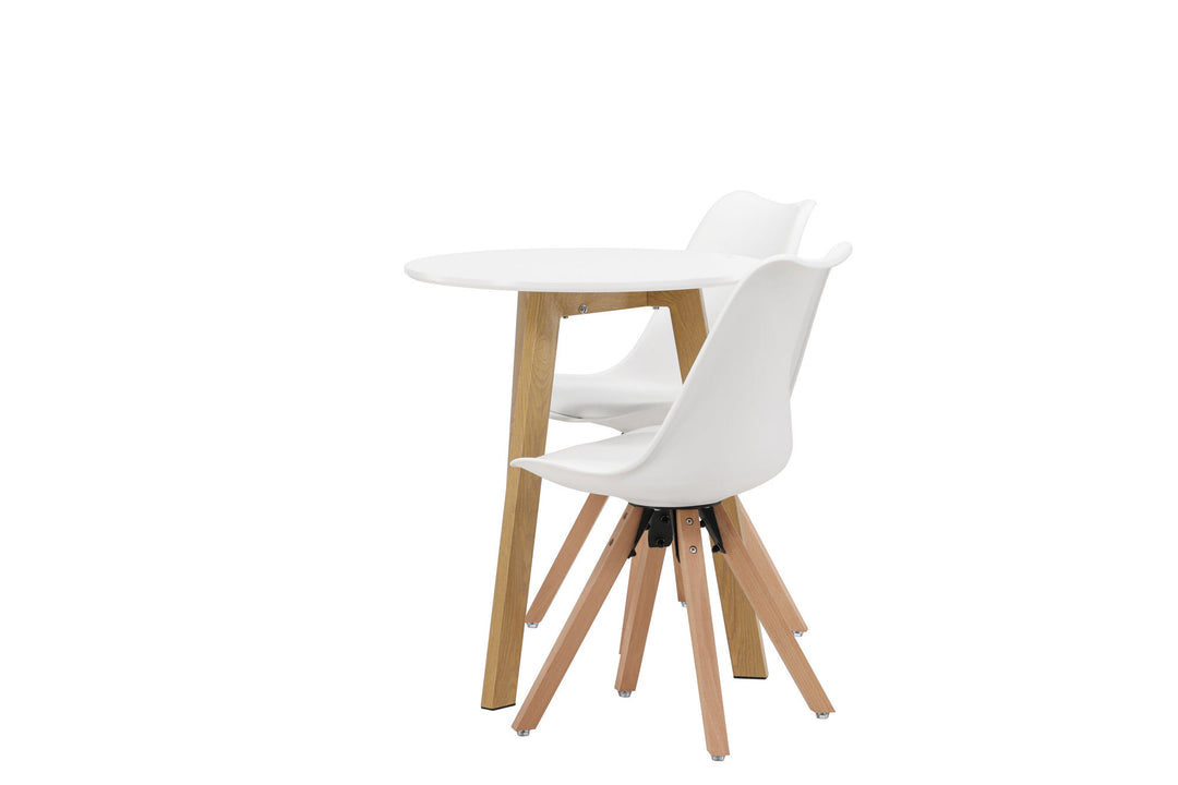 Venture Home Leonora Dining Table φ65 - Oaklook / White MDF +Zeno Dining Chair - Nature woodlook / White PP _2