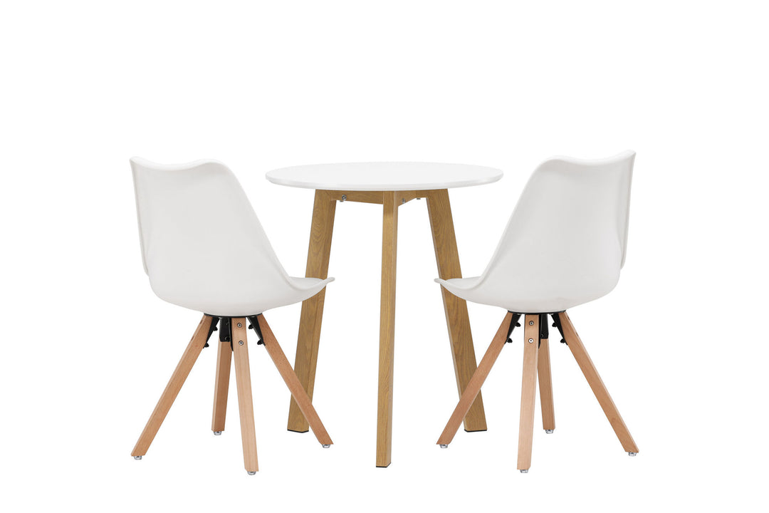 Venture Home Leonora Dining Table φ65 - Oaklook / White MDF +Zeno Dining Chair - Nature woodlook / White PP _2