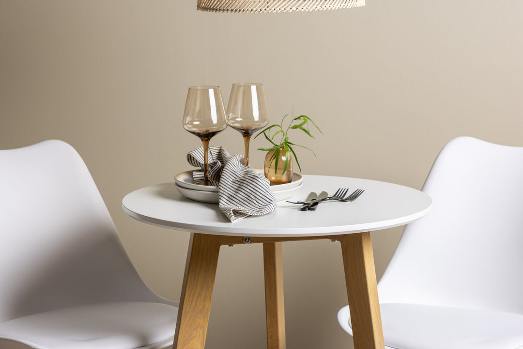 Venture Home Leonora Dining Table φ65 - Oaklook / White MDF +Zeno Dining Chair - Nature woodlook / White PP _2