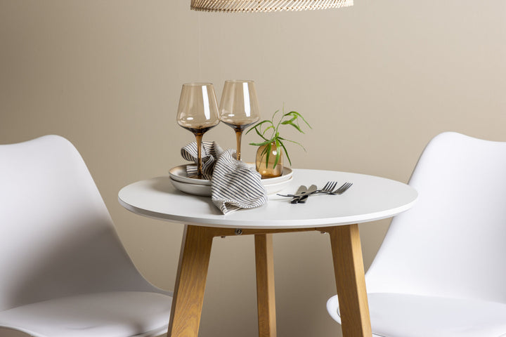 Venture Home Leonora Dining Table φ65 - Oaklook / White MDF +Zeno Dining Chair - Nature woodlook / White PP _2