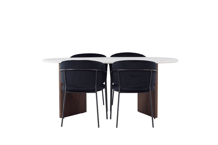 Venture Home Grönvik Dining Table 180*75 - Mocca / Offwhite Concretelook MDF +Selma Dining Chair - Black / Black Velvet _4