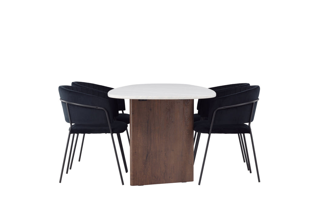 Venture Home Grönvik Dining Table 180*75 - Mocca / Offwhite Concretelook MDF +Selma Dining Chair - Black / Black Velvet _4