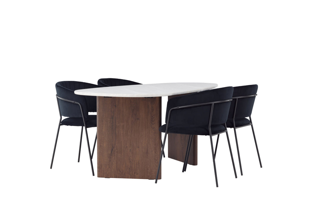 Venture Home Grönvik Dining Table 180*75 - Mocca / Offwhite Concretelook MDF +Selma Dining Chair - Black / Black Velvet _4