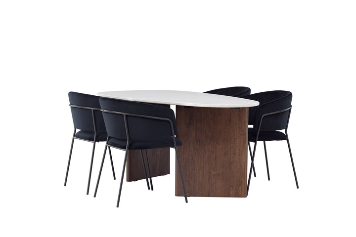 Venture Home Grönvik Dining Table 180*75 - Mocca / Offwhite Concretelook MDF +Selma Dining Chair - Black / Black Velvet _4