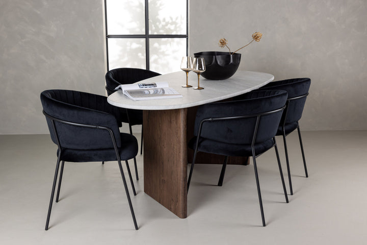 Venture Home Grönvik Dining Table 180*75 - Mocca / Offwhite Concretelook MDF +Selma Dining Chair - Black / Black Velvet _4