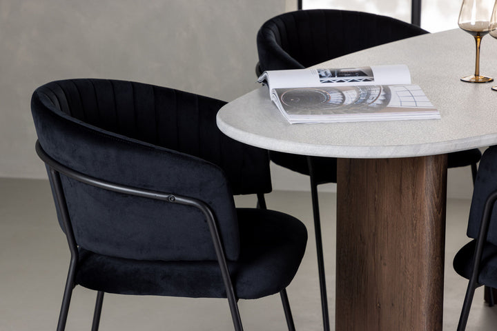 Venture Home Grönvik Dining Table 180*75 - Mocca / Offwhite Concretelook MDF +Selma Dining Chair - Black / Black Velvet _4