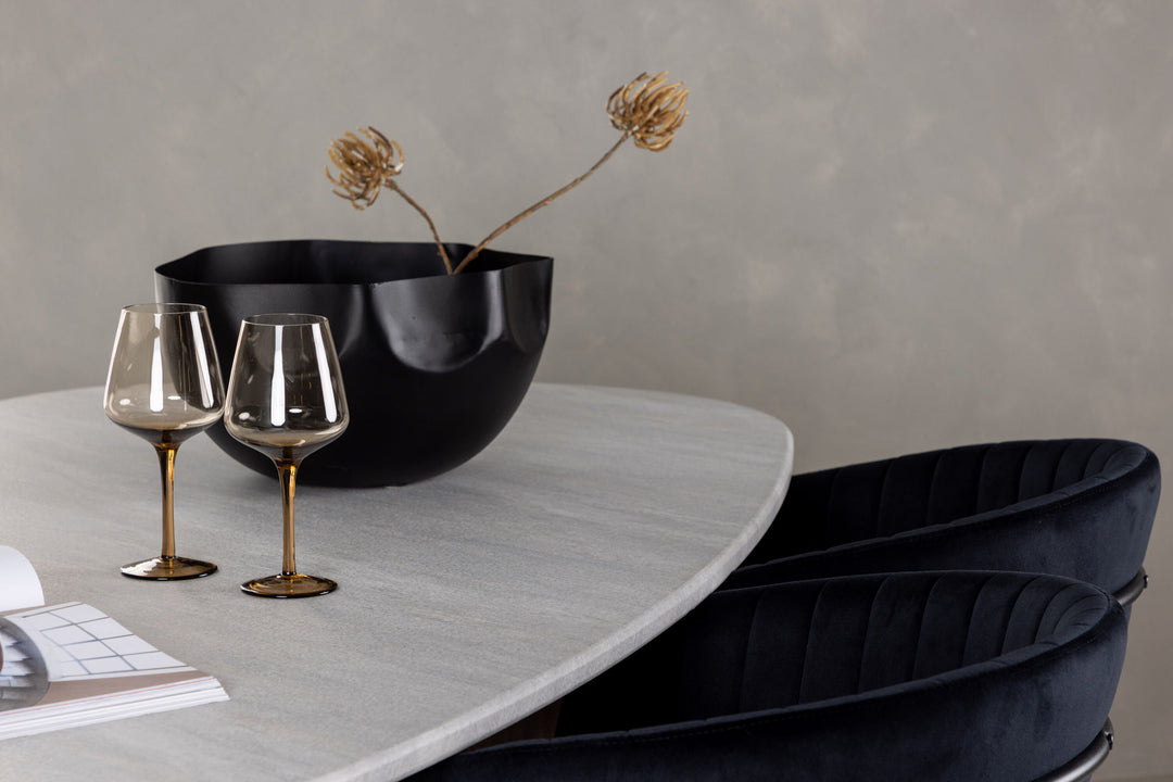 Venture Home Grönvik Dining Table 180*75 - Mocca / Offwhite Concretelook MDF +Selma Dining Chair - Black / Black Velvet _4