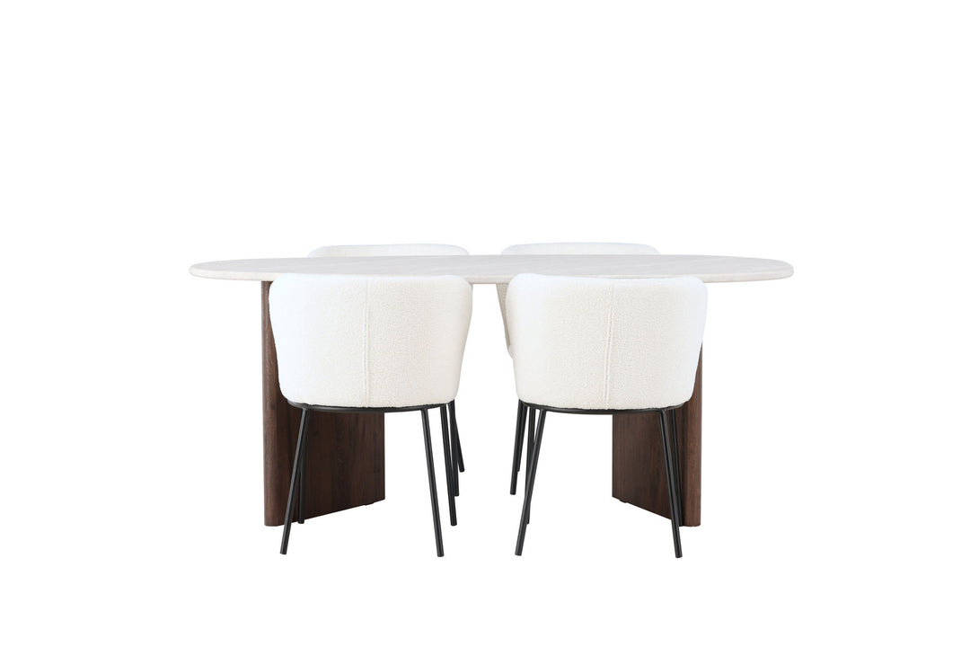 Venture Home Grönvik Dining Table 180*75 - Mocca / Offwhite Concretelook MDF +Edina Dining Chair - Black / White Boucle _4
