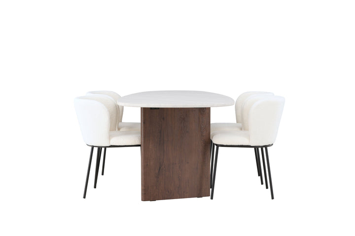 Venture Home Grönvik Dining Table 180*75 - Mocca / Offwhite Concretelook MDF +Edina Dining Chair - Black / White Boucle _4