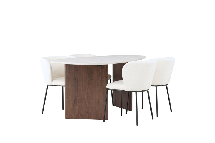 Venture Home Grönvik Dining Table 180*75 - Mocca / Offwhite Concretelook MDF +Edina Dining Chair - Black / White Boucle _4