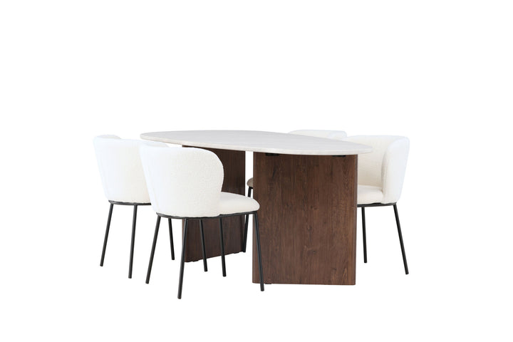 Venture Home Grönvik Dining Table 180*75 - Mocca / Offwhite Concretelook MDF +Edina Dining Chair - Black / White Boucle _4