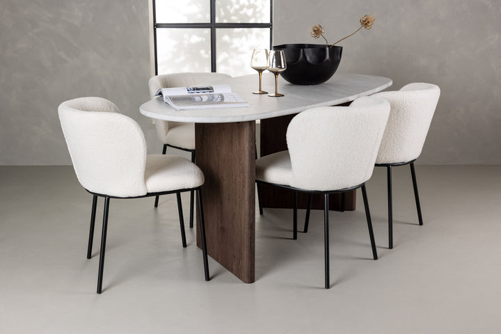 Venture Home Grönvik Dining Table 180*75 - Mocca / Offwhite Concretelook MDF +Edina Dining Chair - Black / White Boucle _4