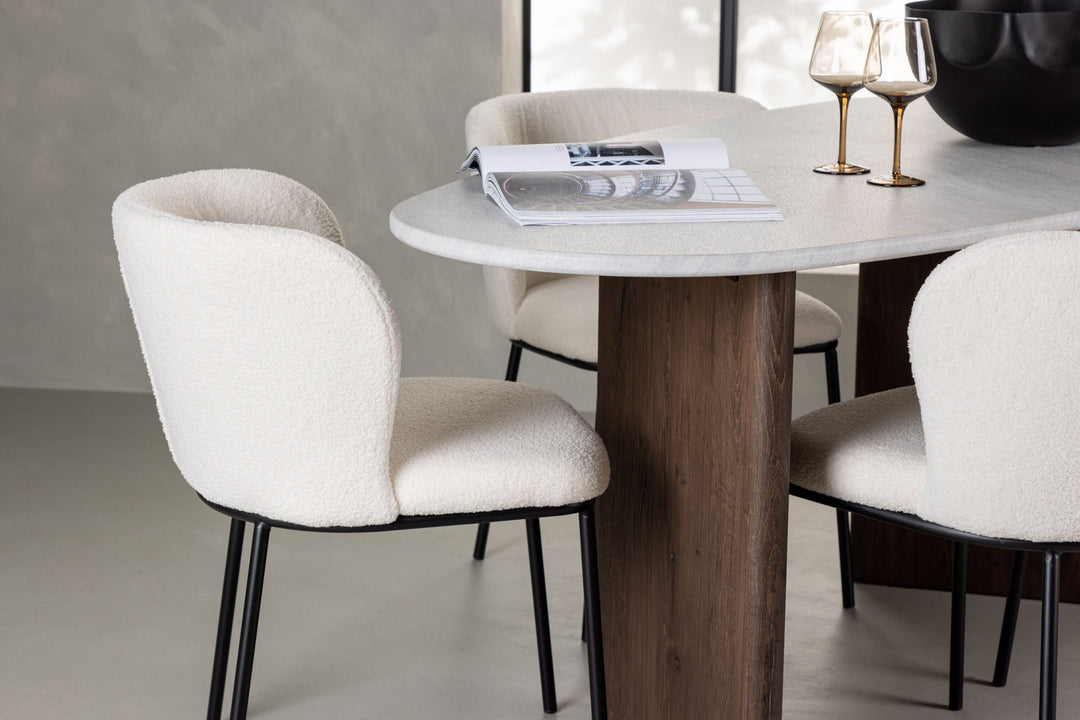 Venture Home Grönvik Dining Table 180*75 - Mocca / Offwhite Concretelook MDF +Edina Dining Chair - Black / White Boucle _4