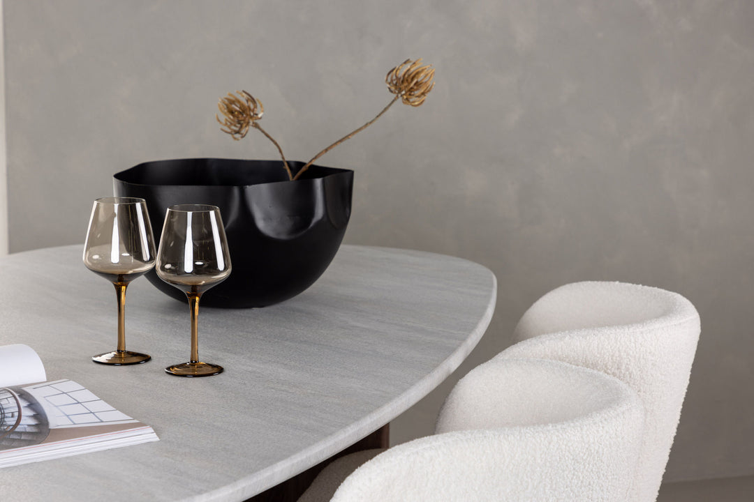Venture Home Grönvik Dining Table 180*75 - Mocca / Offwhite Concretelook MDF +Edina Dining Chair - Black / White Boucle _4