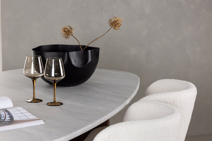 Venture Home Grönvik Dining Table 180*75 - Mocca / Offwhite Concretelook MDF +Edina Dining Chair - Black / White Boucle _4