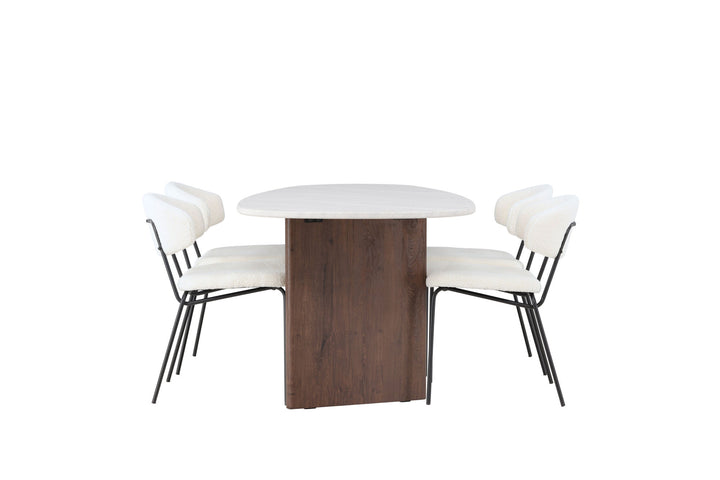 Venture Home Grönvik Dining Table 180*75 - Mocca / Offwhite Concretelook MDF +Chico Dining Chair - Black / White Boucle _4