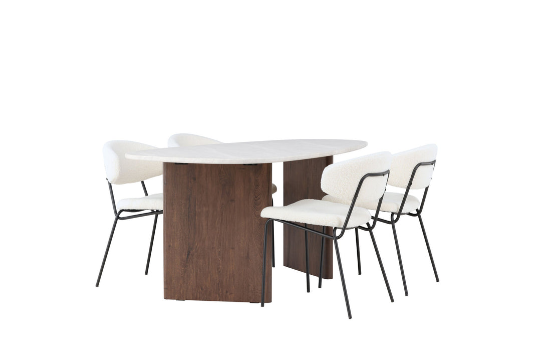 Venture Home Grönvik Dining Table 180*75 - Mocca / Offwhite Concretelook MDF +Chico Dining Chair - Black / White Boucle _4