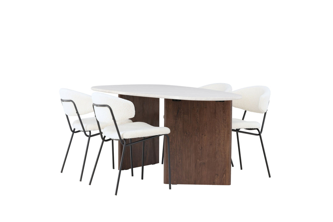 Venture Home Grönvik Dining Table 180*75 - Mocca / Offwhite Concretelook MDF +Chico Dining Chair - Black / White Boucle _4