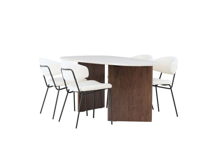 Venture Home Grönvik Dining Table 180*75 - Mocca / Offwhite Concretelook MDF +Chico Dining Chair - Black / White Boucle _4