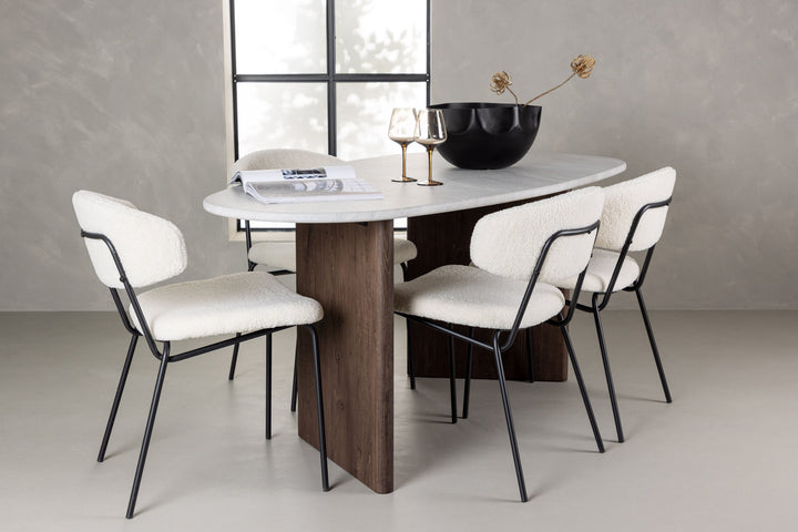 Venture Home Grönvik Dining Table 180*75 - Mocca / Offwhite Concretelook MDF +Chico Dining Chair - Black / White Boucle _4