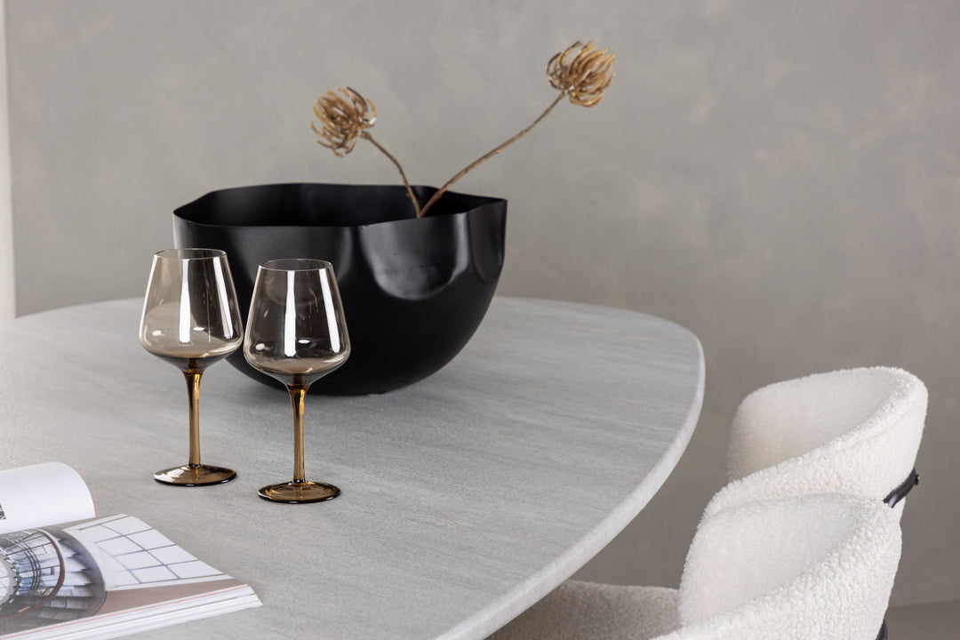 Venture Home Grönvik Dining Table 180*75 - Mocca / Offwhite Concretelook MDF +Chico Dining Chair - Black / White Boucle _4