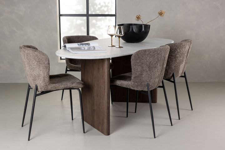 Venture Home Grönvik Dining Table 180*75 - Mocca / Offwhite Concretelook MDF +Modesto Dining Chair - Grey / Smoked Black Boucle _4