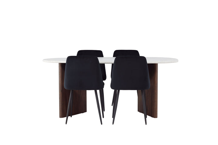 Venture Home Grönvik Dining Table 180*75 - Mocca / Offwhite Concretelook MDF +Night Dining Chair - Black / Black Velvet _4