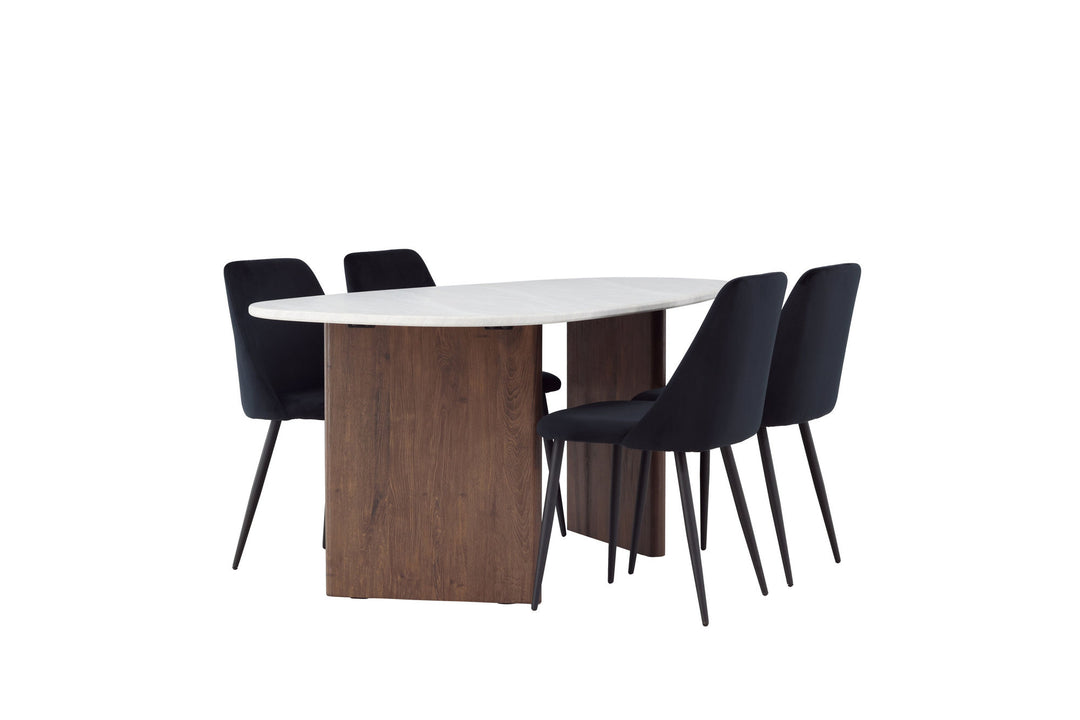Venture Home Grönvik Dining Table 180*75 - Mocca / Offwhite Concretelook MDF +Night Dining Chair - Black / Black Velvet _4