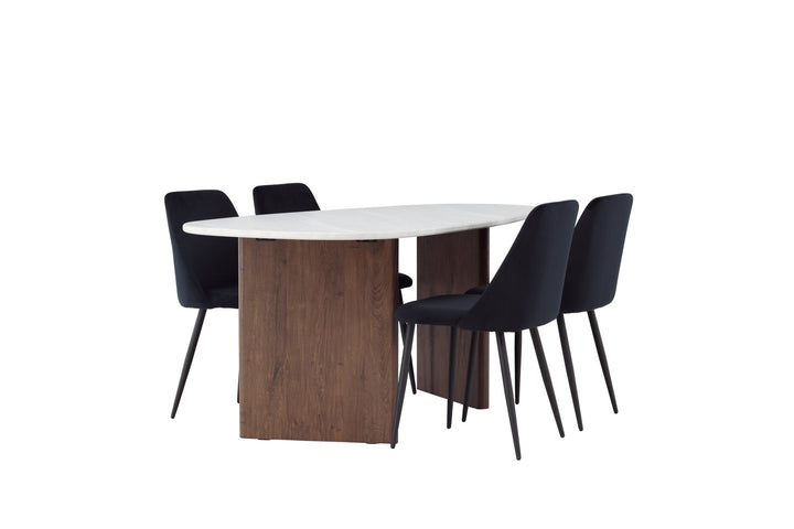Venture Home Grönvik Dining Table 180*75 - Mocca / Offwhite Concretelook MDF +Night Dining Chair - Black / Black Velvet _4