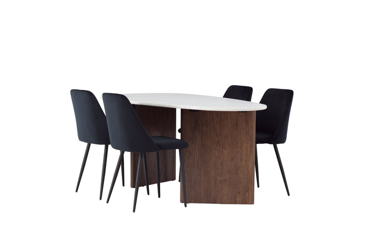 Venture Home Grönvik Dining Table 180*75 - Mocca / Offwhite Concretelook MDF +Night Dining Chair - Black / Black Velvet _4