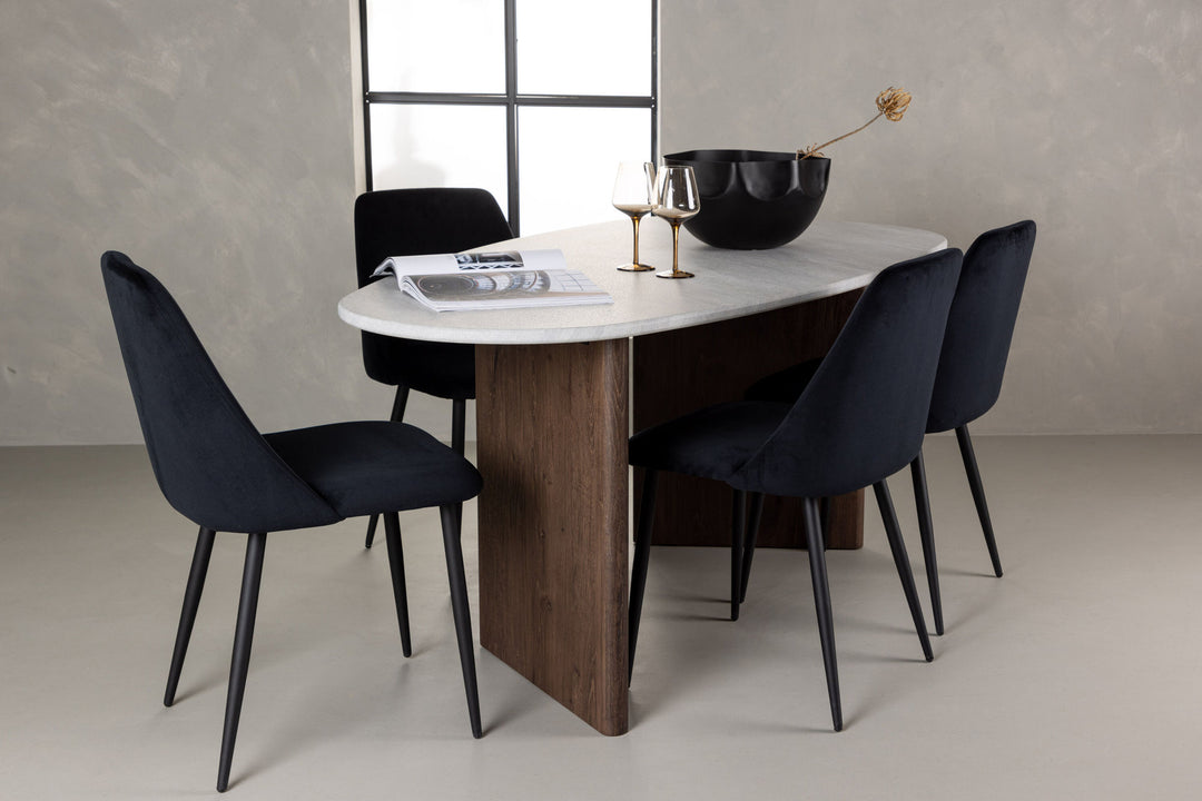 Venture Home Grönvik Dining Table 180*75 - Mocca / Offwhite Concretelook MDF +Night Dining Chair - Black / Black Velvet _4