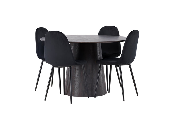 Venture Home Lanzo Dining Table φ120 - Mocca/Mocca +Polar Dining Chair - Black legs / Black Velvet _4