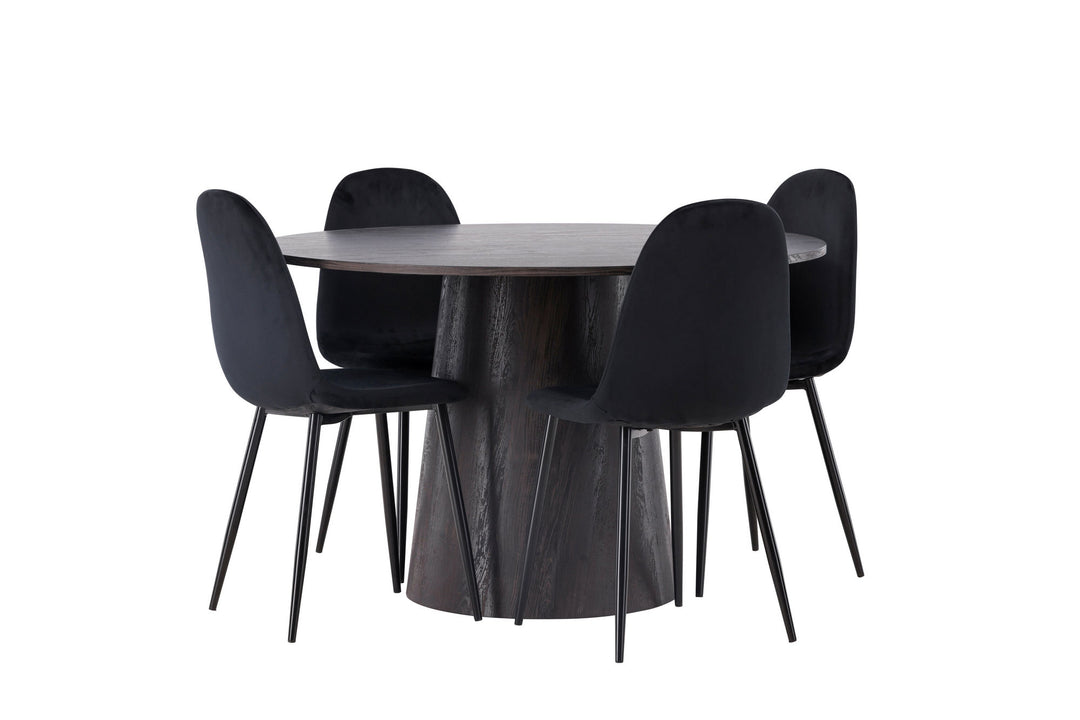 Venture Home Lanzo Dining Table φ120 - Mocca/Mocca +Polar Dining Chair - Black legs / Black Velvet _4