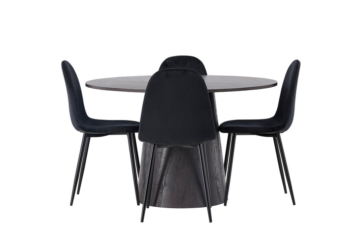 Venture Home Lanzo Dining Table φ120 - Mocca/Mocca +Polar Dining Chair - Black legs / Black Velvet _4