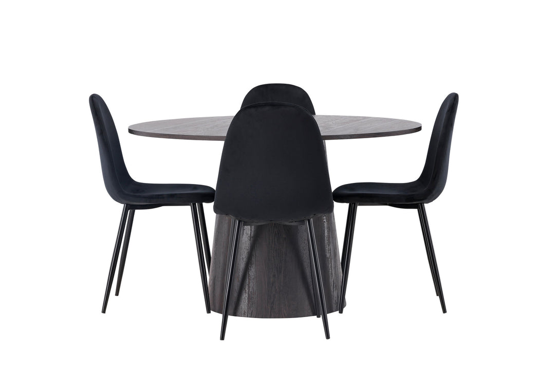Venture Home Lanzo Dining Table φ120 - Mocca/Mocca +Polar Dining Chair - Black legs / Black Velvet _4