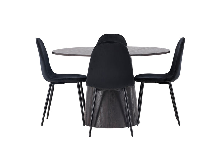 Venture Home Lanzo Dining Table φ120 - Mocca/Mocca +Polar Dining Chair - Black legs / Black Velvet _4