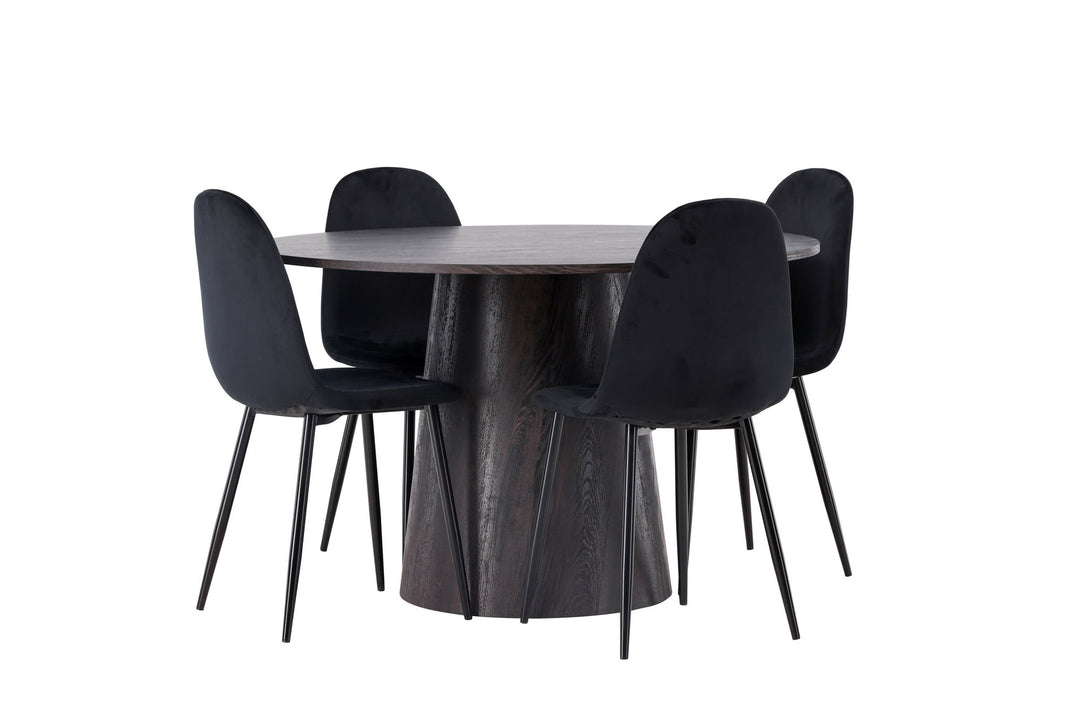 Venture Home Lanzo Dining Table φ120 - Mocca/Mocca +Polar Dining Chair - Black legs / Black Velvet _4