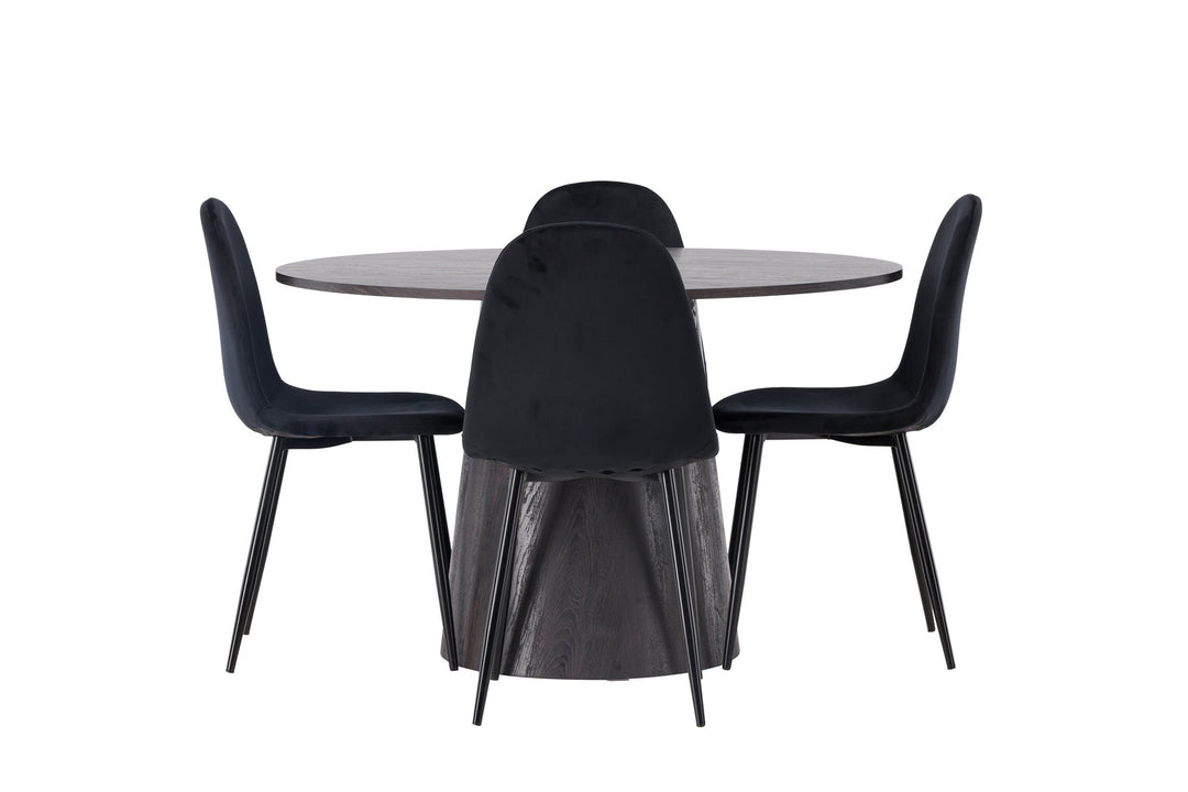 Venture Home Lanzo Dining Table φ120 - Mocca/Mocca +Polar Dining Chair - Black legs / Black Velvet _4