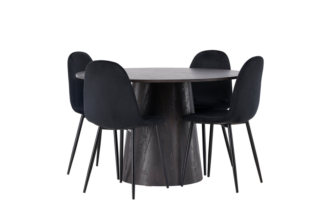 Venture Home Lanzo Dining Table φ120 - Mocca/Mocca +Polar Dining Chair - Black legs / Black Velvet _4