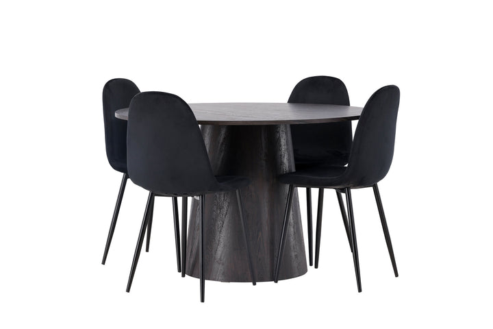 Venture Home Lanzo Dining Table φ120 - Mocca/Mocca +Polar Dining Chair - Black legs / Black Velvet _4