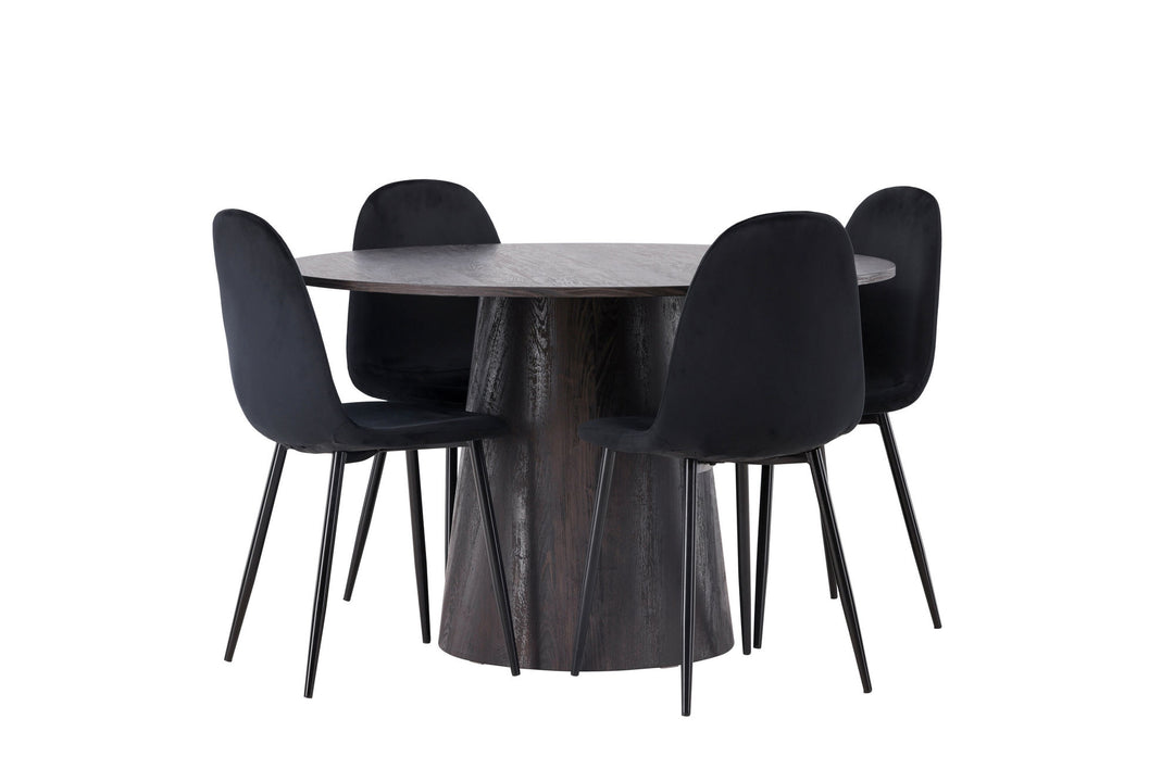 Venture Home Lanzo Dining Table φ120 - Mocca/Mocca +Polar Dining Chair - Black legs / Black Velvet _4