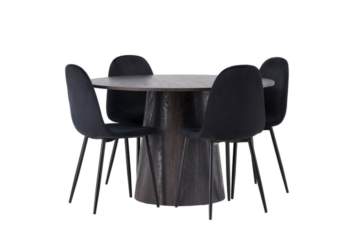 Venture Home Lanzo Dining Table φ120 - Mocca/Mocca +Polar Dining Chair - Black legs / Black Velvet _4