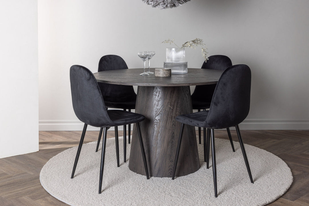 Venture Home Lanzo Dining Table φ120 - Mocca/Mocca +Polar Dining Chair - Black legs / Black Velvet _4