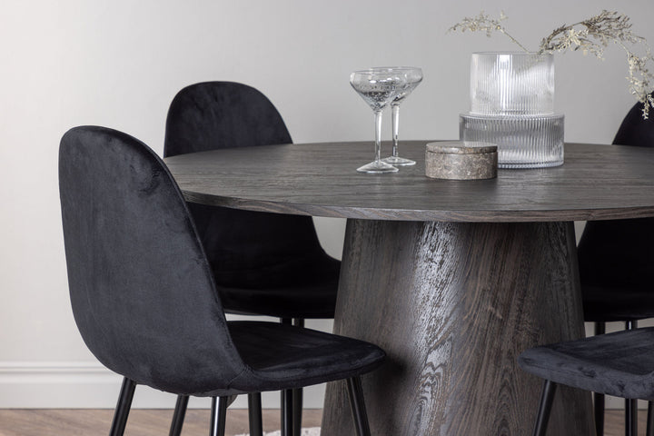 Venture Home Lanzo Dining Table φ120 - Mocca/Mocca +Polar Dining Chair - Black legs / Black Velvet _4
