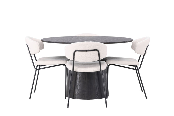 Venture Home Lanzo Dining Table φ120 - Mocca/Mocca +Chico Dining Chair - Black / White Boucle _4