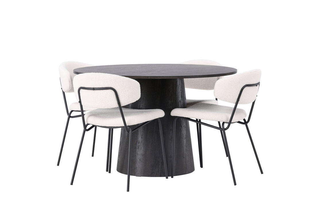 Venture Home Lanzo Dining Table φ120 - Mocca/Mocca +Chico Dining Chair - Black / White Boucle _4