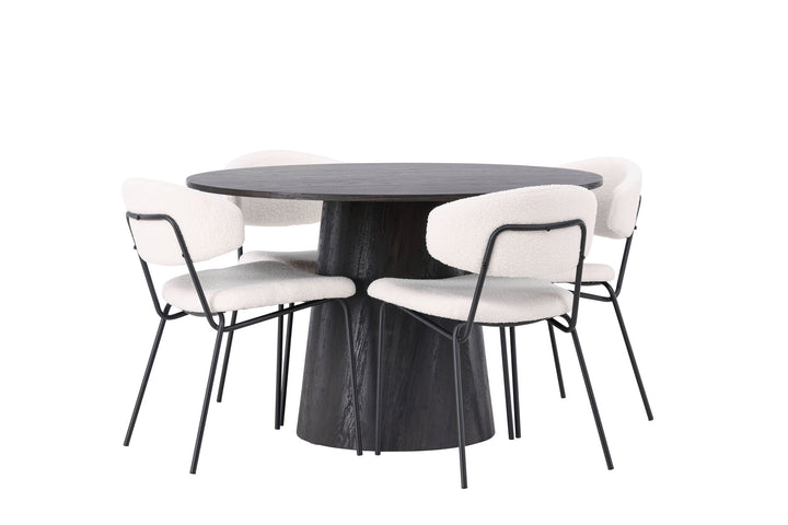 Venture Home Lanzo Dining Table φ120 - Mocca/Mocca +Chico Dining Chair - Black / White Boucle _4