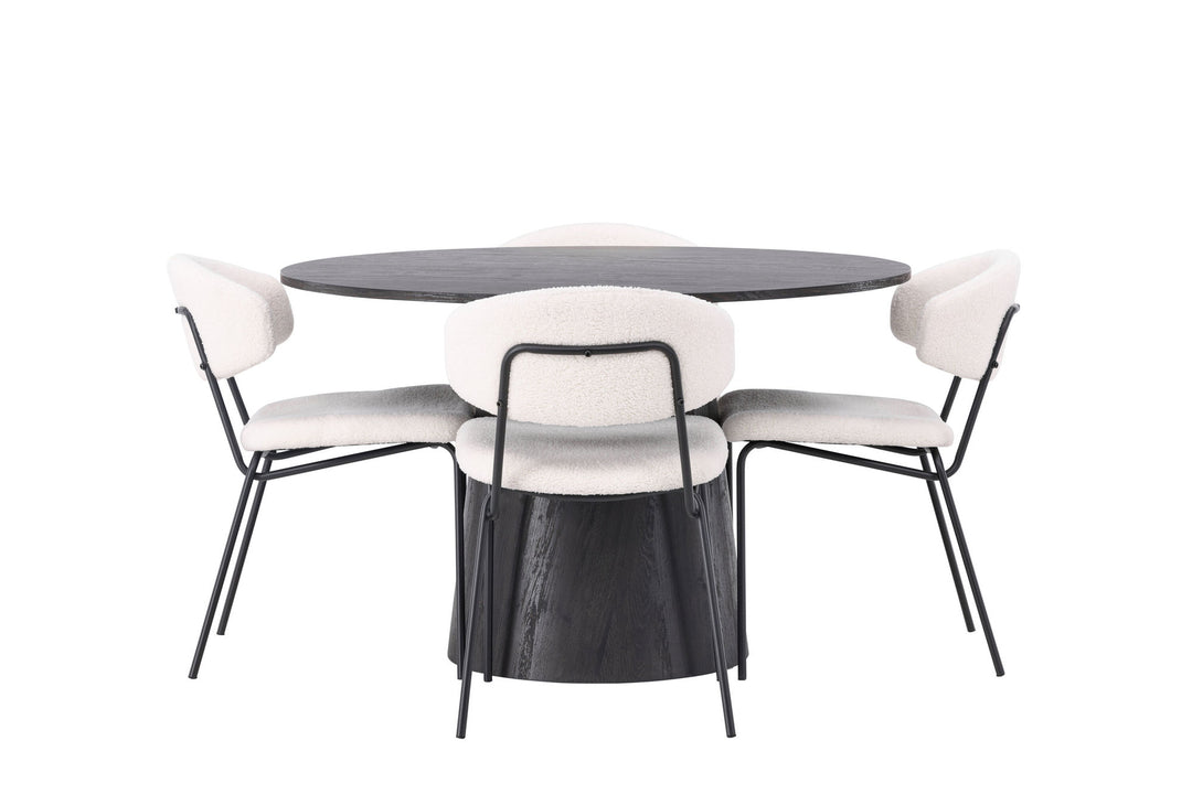 Venture Home Lanzo Dining Table φ120 - Mocca/Mocca +Chico Dining Chair - Black / White Boucle _4